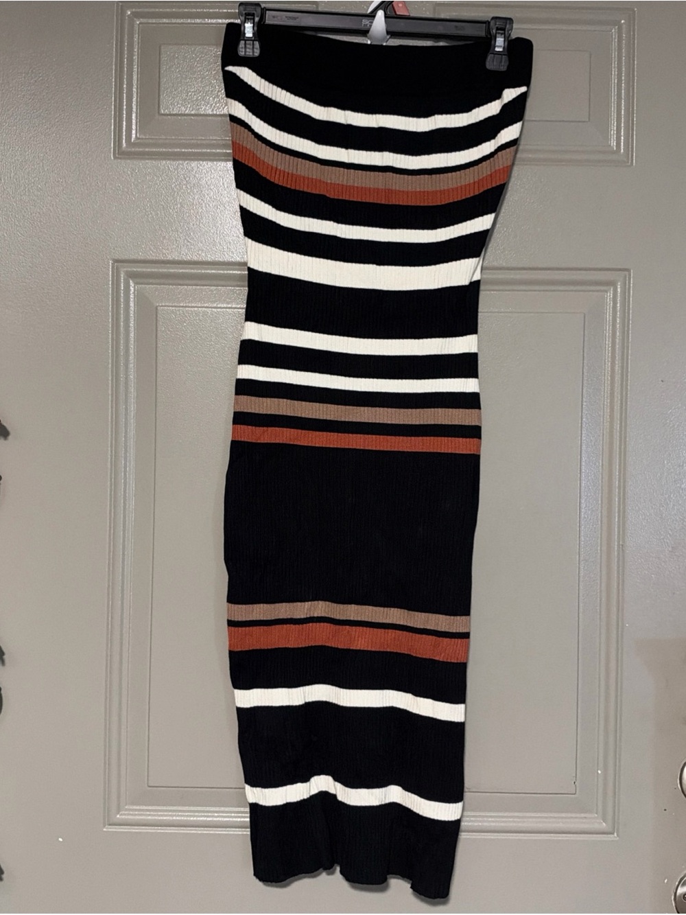 Striped Black, White & Brown Strapless Knit Dress woman size L
